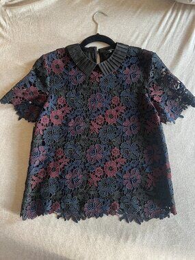 Hallhuber Floral Lace Pleated Peter Pan Collar Top European Boutique M
